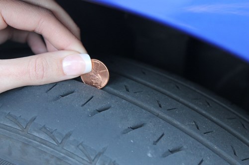 Checking tyre tread using a penny
