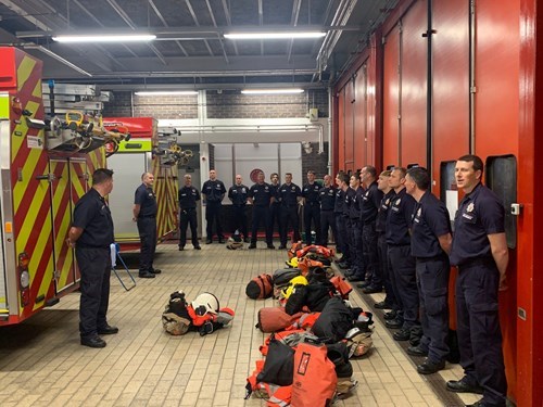 Red Watch Blackley with Philips Park - first joint parade at Philips Park station