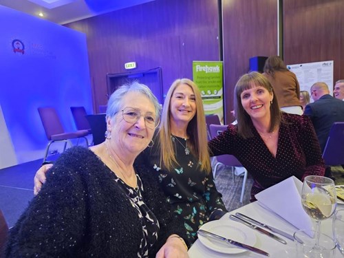 L-R, Sue Abbott, Wendy Richings (Volunteer Manager) and Sarah Hardman sat at a table at the awards ceremony