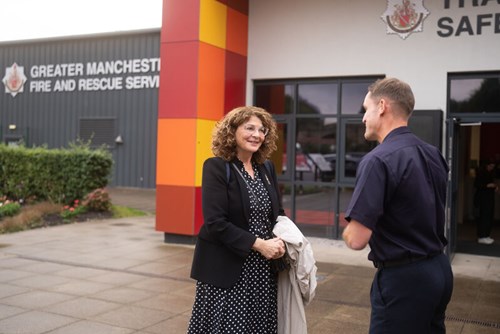 Chief Fire Officer Dave Russel (right) welcomed the Minister (left) to Bury Training and Safety Centre